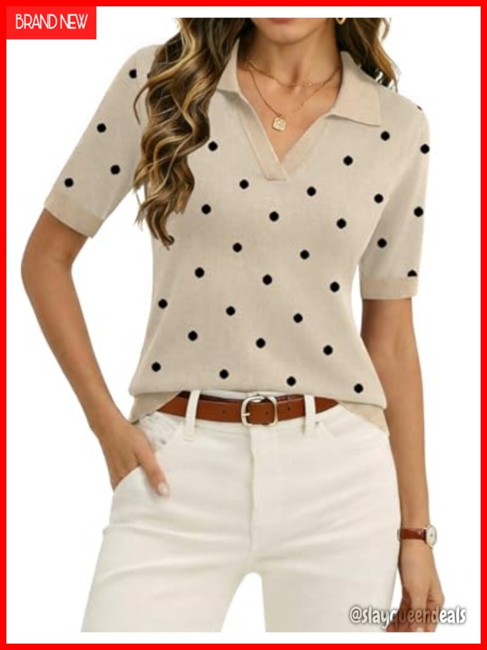 Womens Polo Sweater Short Sleeve V Neck Knitted Business Casual Top